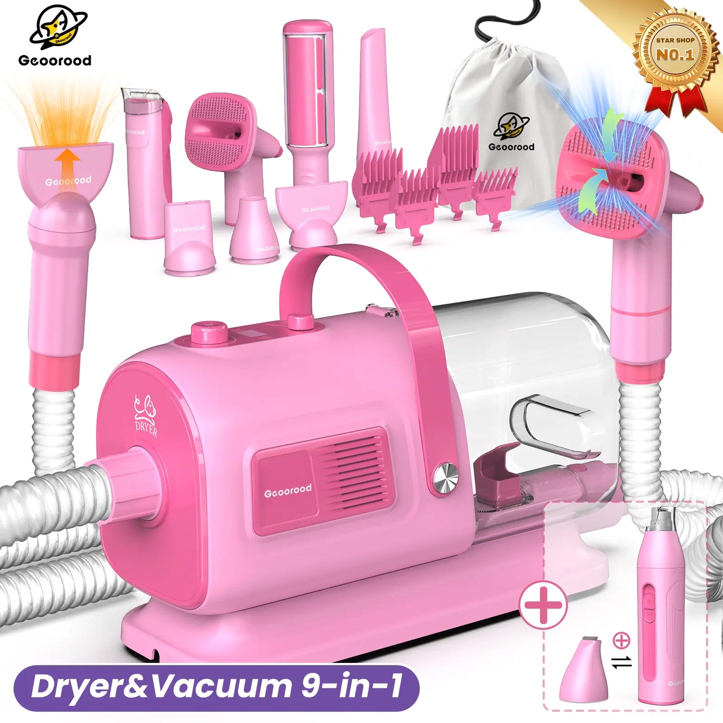 Dog Grooming Vacuum Kit with Brush, Clippers & 2.5L Dust Cup