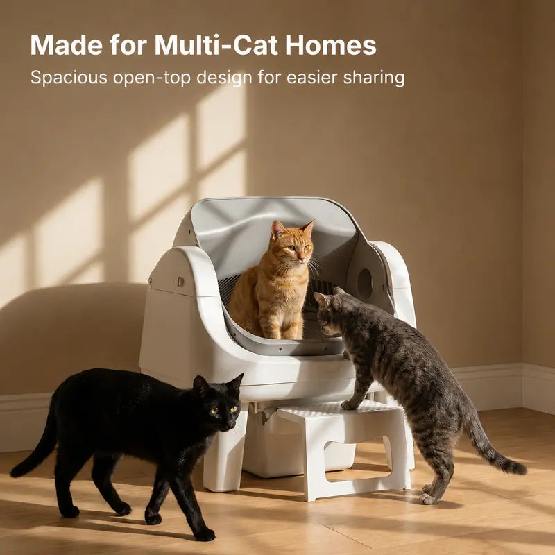 Automatic Self-Cleaning Cat Litter Box with Open-Top Design