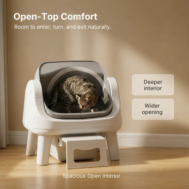 Automatic Self-Cleaning Cat Litter Box with Open-Top Design
