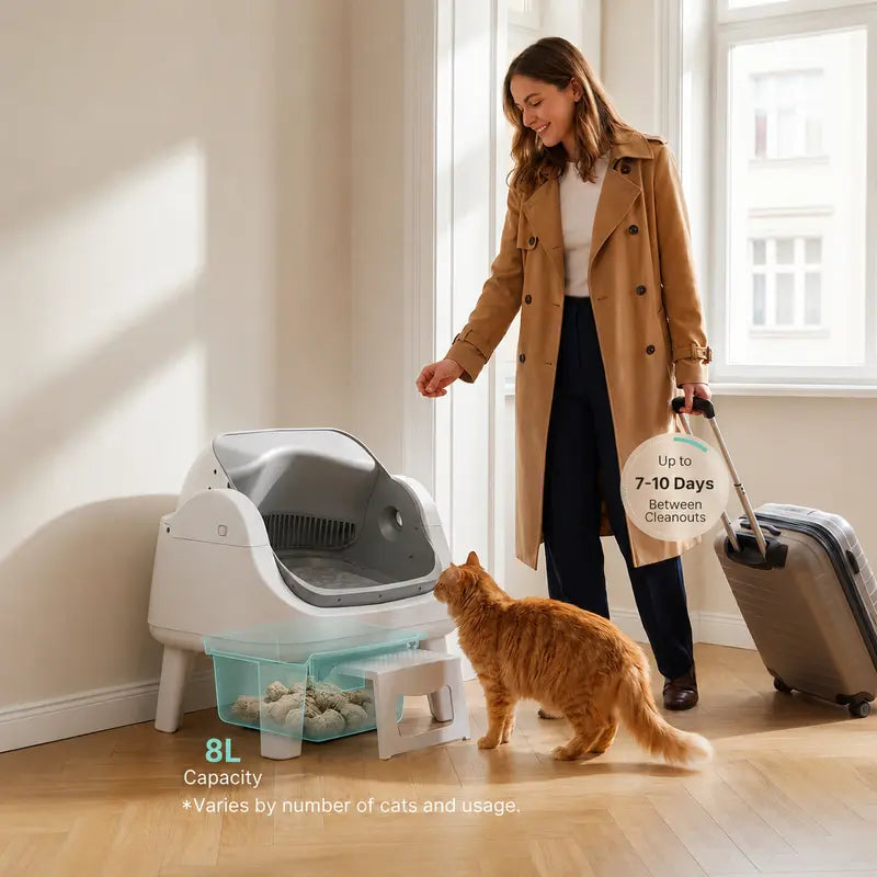 Automatic Self-Cleaning Cat Litter Box with Open-Top Design