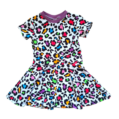 Rainbow Leopard Print Twirly Swirly Dress
