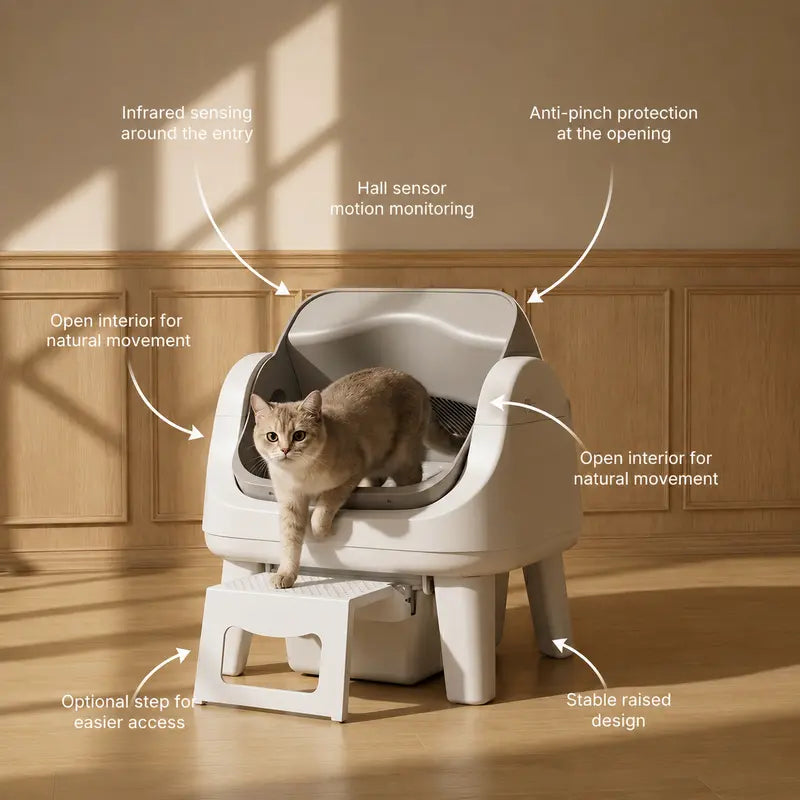 Automatic Self-Cleaning Cat Litter Box with Open-Top Design
