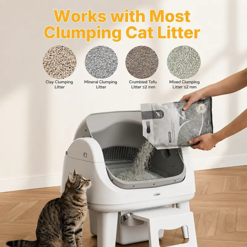 Automatic Self-Cleaning Cat Litter Box with Open-Top Design